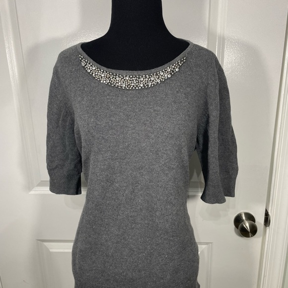 Liz Claiborne Tops - Liz Claiborne Gray Sweater with Embellished Neckline Size XL CB-L